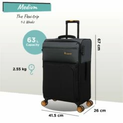 Duo-Tone - Medium (Pewter & Black) -UK Suitcase Sales 2024 Duo Tone Med Black dims weights