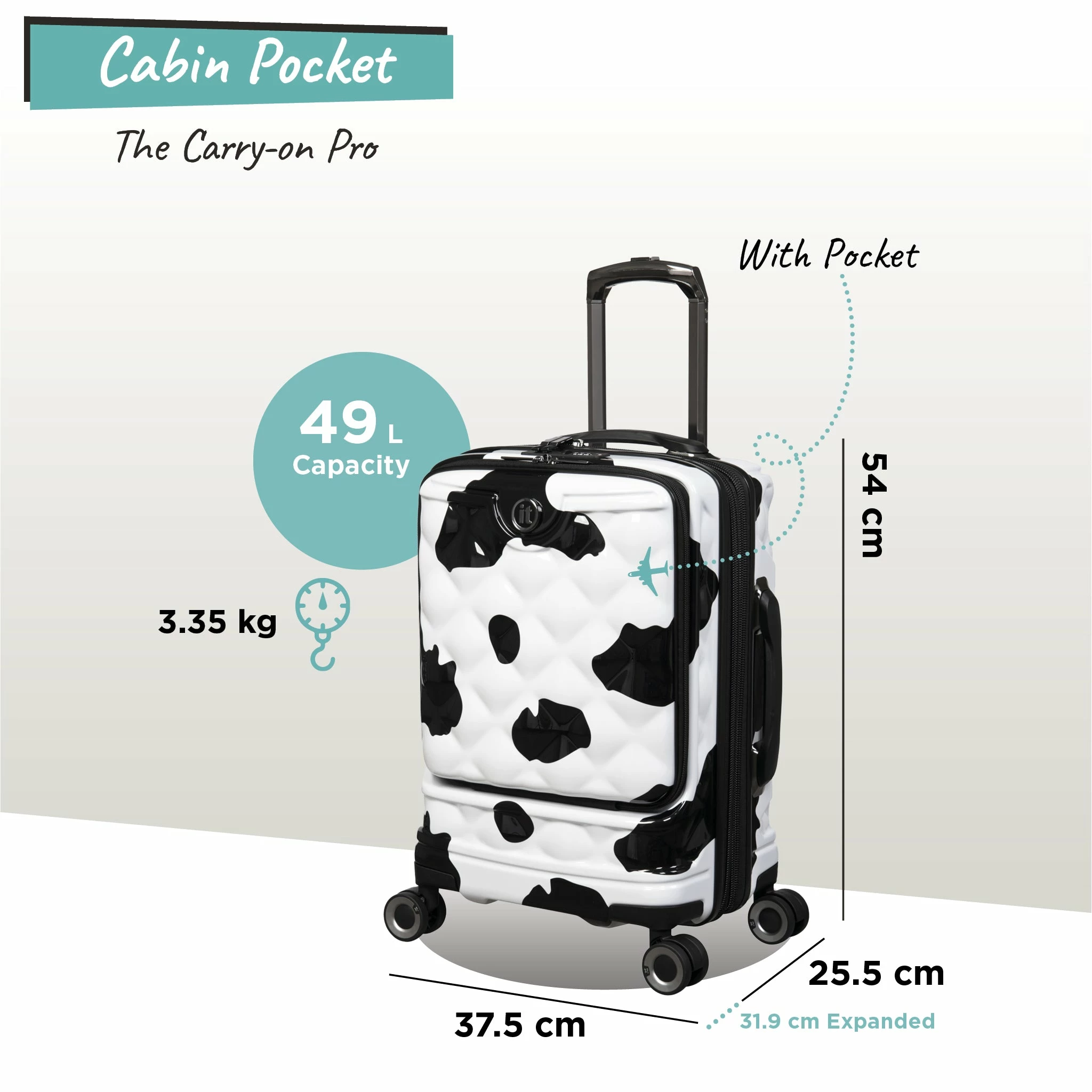 IT Luggage Indulging II - Cabin With Pocket (Moo Cow Print) 4 IT Luggage Indulging II - Cabin With Pocket (Moo Cow Print) - Image 2