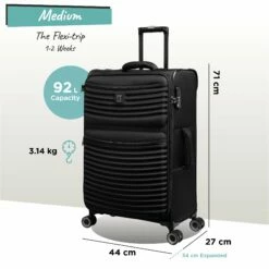 IT Luggage Precursor - Medium Plus (Black) -UK Suitcase Sales 2024 Precursor Med black dims weights