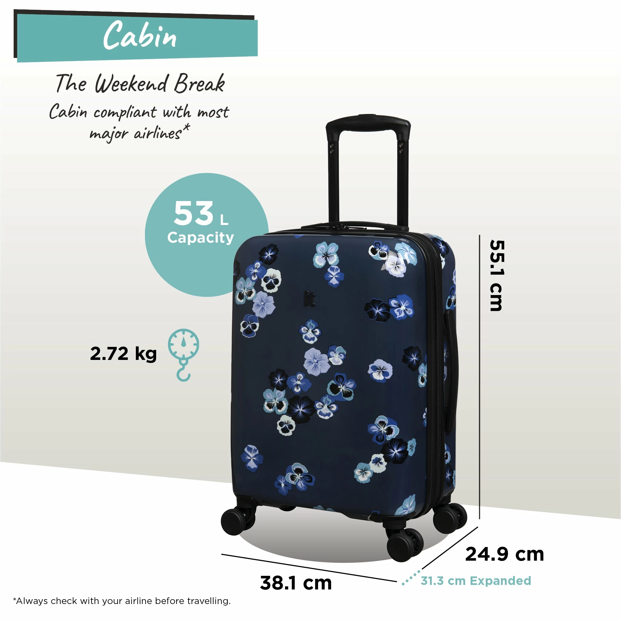 IT Luggage Sheen - 2pc Set (Pansies Floral Blue Depths) 10 IT Luggage Sheen - 2pc Set (Pansies Floral Blue Depths) - Image 8