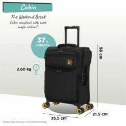 Simultaneous - Cabin (Black) -UK Suitcase Sales 2024 Simultaneous Cabin Blk dims weights