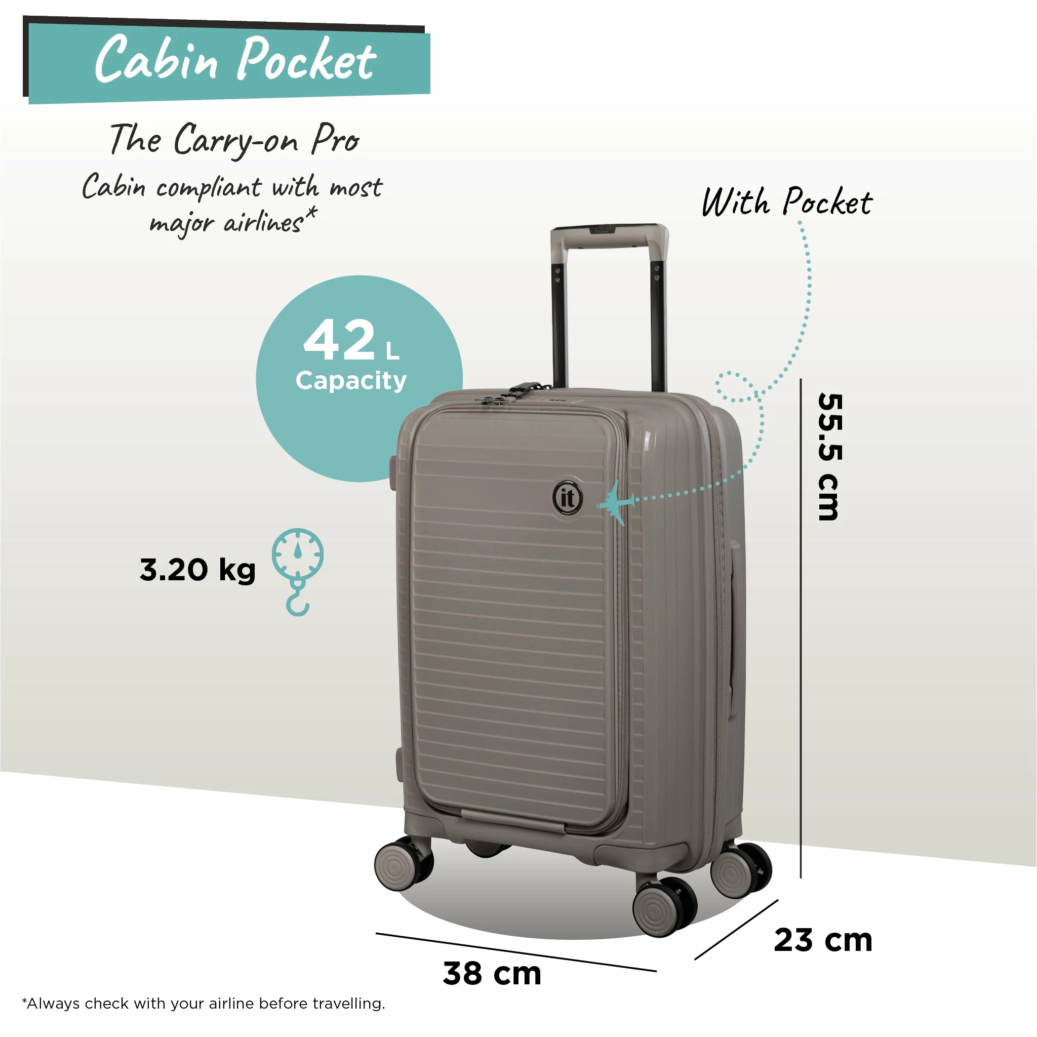 IT Luggage Spontaneous II - Cabin With Pocket (Feather Grey) 12 IT Luggage Spontaneous II - Cabin With Pocket (Feather Grey) - Image 10