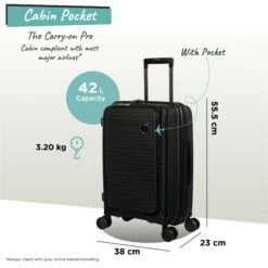 IT Luggage Spontaneous II - Cabin With Pocket (Black) 21 IT Luggage Spontaneous II - Cabin With Pocket (Black) -UK Suitcase Sales 2024 Spontaneous Cabin Pocket blk dims weights