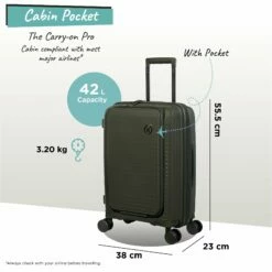 IT Luggage Spontaneous II - Cabin With Pocket (Olive Night) 25 IT Luggage Spontaneous II - Cabin With Pocket (Olive Night) -UK Suitcase Sales 2024 Spontaneous Cabin Pocket olive dims weights