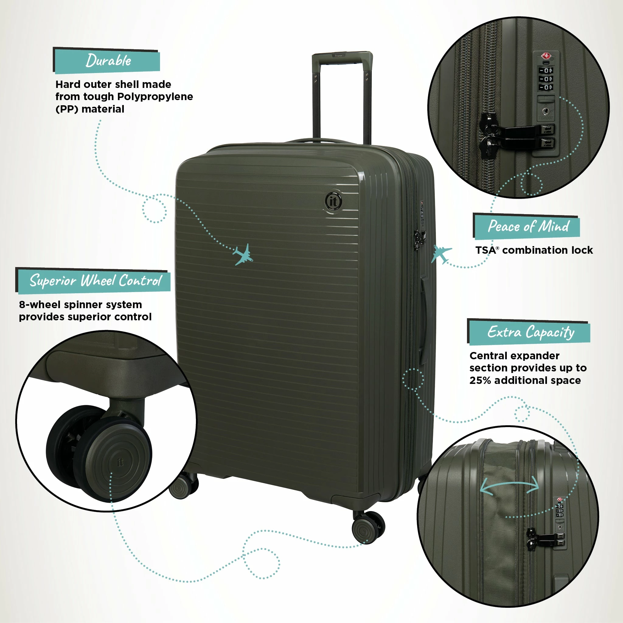 IT Luggage Spontaneous II - 3pc Set (Olive Night) 5 IT Luggage Spontaneous II - 3pc Set (Olive Night) - Image 3