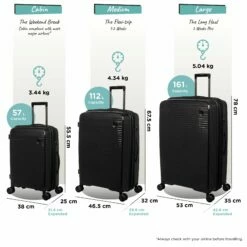IT Luggage Spontaneous - 3pc Set (Black) -UK Suitcase Sales 2024 Spontaneous Set blk dims weights
